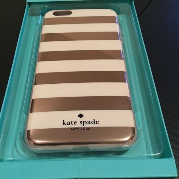 Kate Spade Rose Gold/Cream Stripe iPhone 6+ Case H - Picture 2 of 8